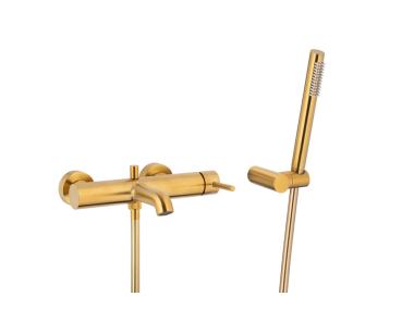 Zdjęcie: Bateria wannowa pozioma z natryskiem punktowym Premium Moza Brushed gold KFA