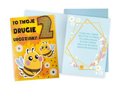 Zdjęcie: Karnet DKP-034 Urodziny 2 - cyferki, pszczółki KUKARTKA