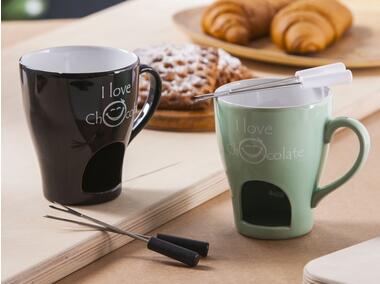 Zdjęcie: Kubek Fondue 200 ml z dwoma widelczykami czarny/miętowy dekoracja I Love Cho ALTOMDESIGN