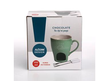 Zdjęcie: Kubek Fondue 200 ml z dwoma widelczykami czarny/miętowy dekoracja I Love Cho ALTOMDESIGN