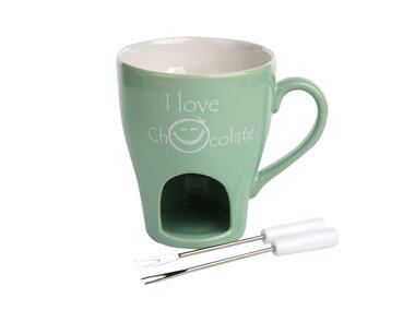 Zdjęcie: Kubek Fondue 200 ml z dwoma widelczykami czarny/miętowy dekoracja I Love Cho ALTOMDESIGN