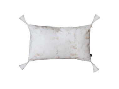 Zdjęcie: Poszewka welwetowa ze złotym nadrukiem i pomponami oh my chic 1 biało-złota 30x50 cm CHIC HOME