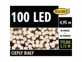 Lampki choinkowe LED 4,95 m biały ciepły 100 lampek zielony przewód BULINEX