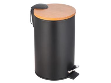 Zdjęcie: Kosz łazienkowy metalowy z pokrywą bambusową i plastikowym wkładem 17x17x24,5 cm czarna ALTOMDESIGN