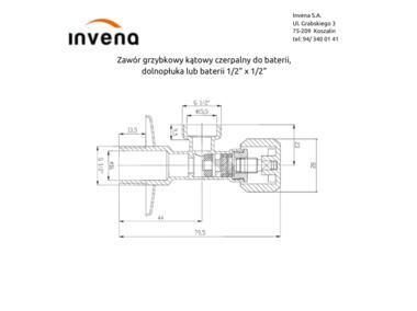 Zdjęcie: Zawór grzybkowy kątowy do baterii, dolnopłuka lub pralki 1/2x1/2 INVENA