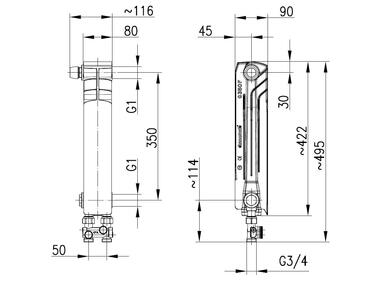 Zdjęcie: Element grzejnika G500F D/1 lewy z zespołem przyłączeniowym prostym KFA