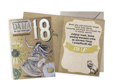 Zdjęcie: Karnet V-035 Urodziny 18 - osiemnastka, damskie, vintage KUKARTKA