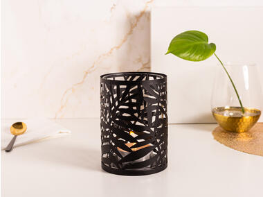 Zdjęcie: Świecznik metalowy 11x11x15 cm dekoracja Liść palmy czarny ALTOMDESIGN