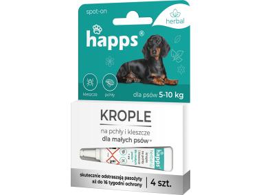 Zdjęcie: Krople na pchły i kleszcze dla małych psów do 10 kg 4 sztuki HAPPS HERBAL