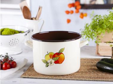 Zdjęcie: Garnek prosty 6,3 L - 22 cm kremowy dekoracja jabłko ciemny środek SILESIA