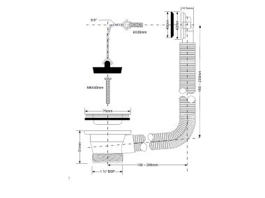 Zdjęcie: Spust zlewozmywaka 11/2x70 mm, przelew prostokątny, łańcuszek MCALPINE