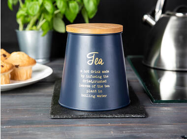 Zdjęcie: Puszka stożkowa z pokrywą bambusową 10,5x14x10,5 cm granatowa dekoracja Tea ALTOMDESIGN