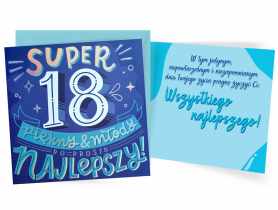 Karnet QR-010 Urodziny 18 - osiemnastka, cyfry, niebieska KUKARTKA