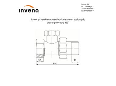 Zdjęcie: Zawór grzejnikowy ze śrubunkiem do rur stalowych, prosty powrotny 1/2 INVENA