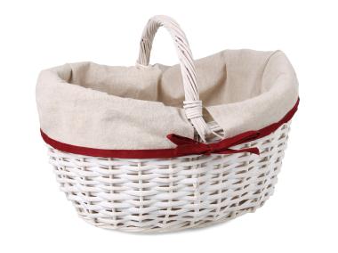 Zdjęcie: Kosz wiklinowyz czerwoną lamówką 32x26x15/19/26 cm biały TIN TOURS