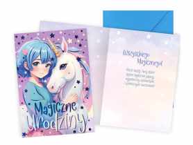 Karnet PR-562 Urodziny - anime, dziewczęce, jednorożec KUKARTKA