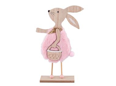 Zdjęcie: Figurka drewniana Zajączek w różowym futerku 12,5x4,5x20cm ALTOMDESIGN