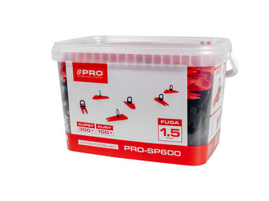 Zdjęcie: System poziomujący PRO-SP600 1,5 mm MIX: klipsy/kliny 300/100 szt. wiadro 5 L PRO