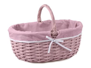 Zdjęcie: Kosz wiklinowy z pałąkiem i materiałem 48x34x21/34 cm duży TIN TOURS