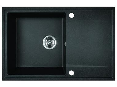 Zdjęcie: Zlewozmywak granitowy 1-komorowy 44x67x16,5 cm czarny z baterią KUCHINOX