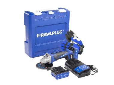Zdjęcie: Szlifierka kątowa RawlGrinder R-PAG18, rękawice, walizka, 2 akumulatory Li-Ion, z ładowarką RAWLPLUG