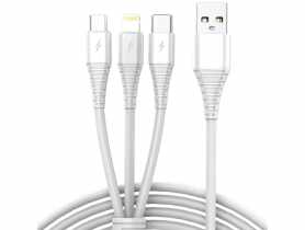 Kabel USB 3w1 micro USB, USB-C, lightning 1 m biały VA0122 VAYOX