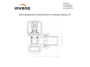 Zdjęcie: Zawór grzejnikowy ze śrubunkiem do rur stalowych, kątowy 1/2 INVENA