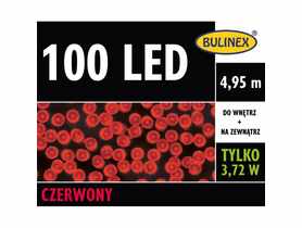 Lampki choinkowe LED 4,95 m czerwone 100 lampek zielony przewód BULINEX