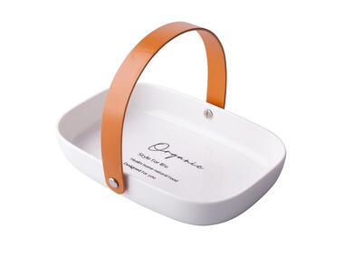 Zdjęcie: Naczynie porcelanowe Organic owalne ze skórzaną rączką 20x14x4 cm ALTOMDESIGN