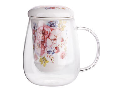 Zdjęcie: Kubek szklany z porcelanowym zaparzaczem i pokrywką 400 ml color box ALTOMDESIGN
