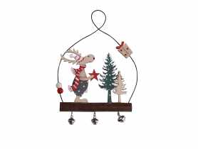 Zawieszka drewniana Renifer świąteczny na gałązce z dzwoneczkami ALTOMDESIGN