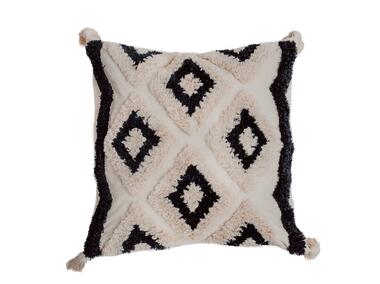 Zdjęcie: Poszewka z ozdobnymi pomponami z czarnym akcentem boho chic cosmic biała 45x45 cm CHIC HOME