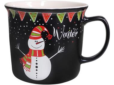 Zdjęcie: Kubek prosty z wywinietym rantem 350 ml czarny dekoracja winter ALTOMDESIGN