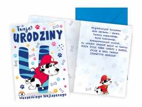 Karnet PR-444 Urodziny 4 - cyferki, pies-strażak KUKARTKA