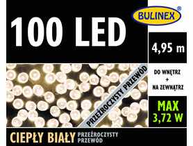 Lampki choinkowe LED 4,95 m ciepły biały 100 lampek przewód przezroczysty BULINEX