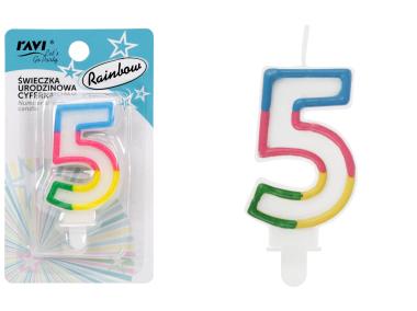 Zdjęcie: Świeczka urodzinowa Cyferka 5 Rainbow DECOR