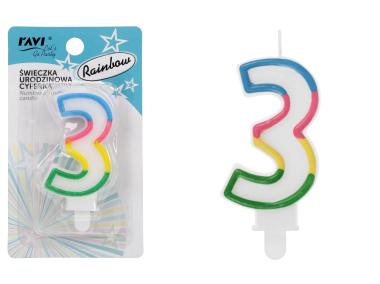 Zdjęcie: Świeczka urodzinowa Cyferka 3 Rainbow DECOR