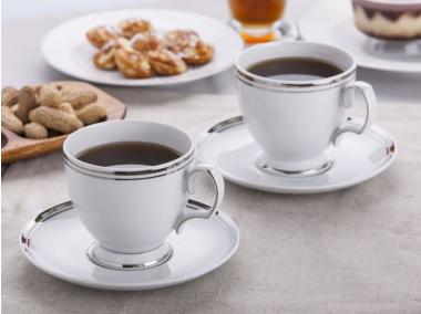 Zdjęcie: Zestaw 2 filiżanek doo kawy Mariapaula 220 ml i spodków 15 cm dekoracja Platynowa Linia ALTOMDESIGN