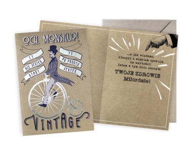 Zdjęcie: Karnet V-032 Urodziny - Monsieur, vintage KUKARTKA