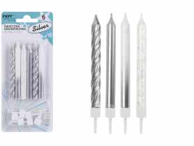 Świeczki urodzinowe Silver 6 sztuk DECOR