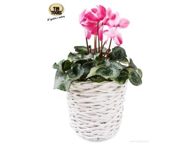 Zdjęcie: Osłonka wiklinowa z folią na kwiaty 25x25x24 cm biała okragła TIN TOURS