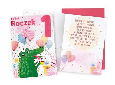 Zdjęcie: Karnet DK-717 Urodziny 1, roczek - cyferki, krokodyl KUKARTKA