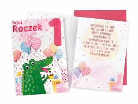 Karnet DK-717 Urodziny 1, roczek - cyferki, krokodyl KUKARTKA