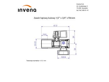 Zdjęcie: Zawór kątowy kulowy 1/2x3/4 z filtrem INVENA