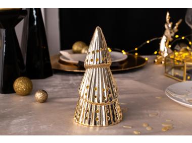 Zdjęcie: Figurka porcelanowa Choinka oświetlenie LED 8x8x15 cm złota ALTOMDESIGN