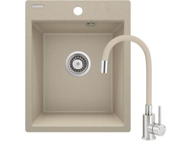 Zlewozmywak granitowy ZRC 7103 piasek, bateria 5720 DEANTE