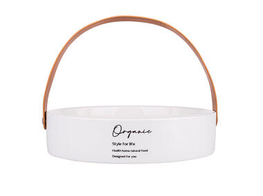 Zdjęcie: Naczynie porcelanowe Organic okrągłe ze skórzaną rączką 22 cm ALTOMDESIGN