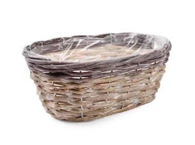 Zdjęcie: Osłonka wiklinowa z folią na kwiaty 27x19x12 cm owalny TIN TOURS