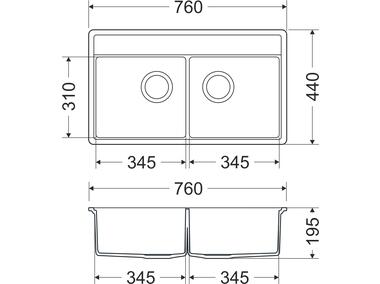 Zdjęcie: Zlewozmywak granitowy Metro 2-komorowy piaskowy 76x44x19,5 cm syfon manualny MILÓ