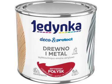 Zdjęcie: Emalia akrylowa Deco&Protect drewno i metal satynowy połysk czerwony 0,2 L JEDYNKA